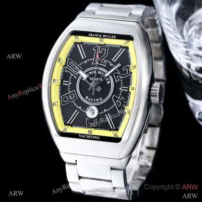 Replica Franck Muller Vanguard Racing Stainless Steel Black Yellow Dial Watches